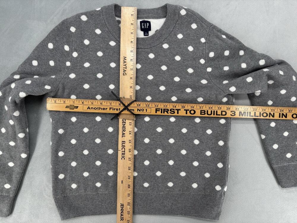 Gap Preppy Old Money L Gray Polka Dot Crewneck Long Sleeve Cotton Knit Sweater - Picture 5 of 5